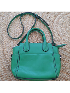 REED Satchel Purse Bag Kelly Green Double Handles Zip Closure Shoulder Strap